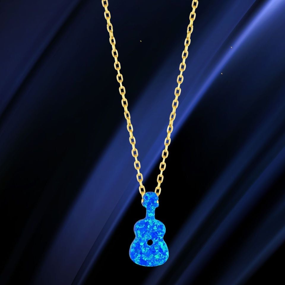 Prenses Pırlanta-14 Ayar Altın Opal Taş Keman Altın Kolye Modeli ''45 cm''