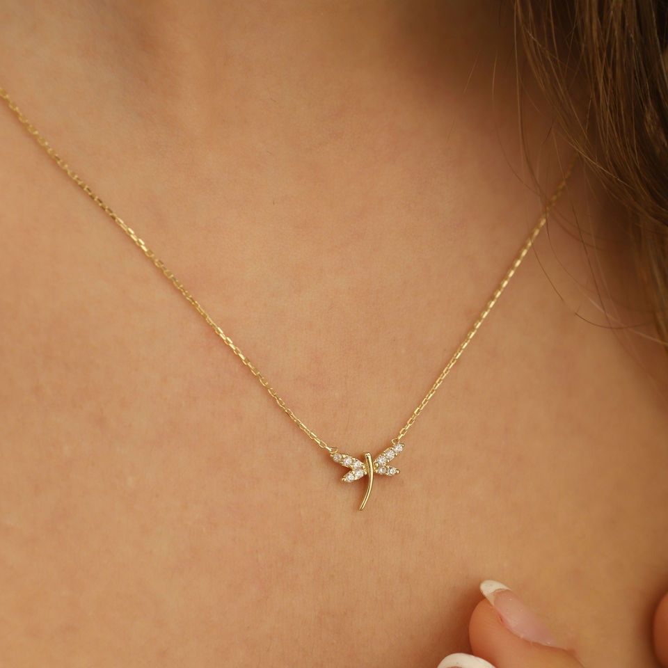 Prenses Pırlanta-14 Ayar Altın Hayvan Figürlü Minimal Yusufcuk Altın Kolye Modeli ''45 cm''