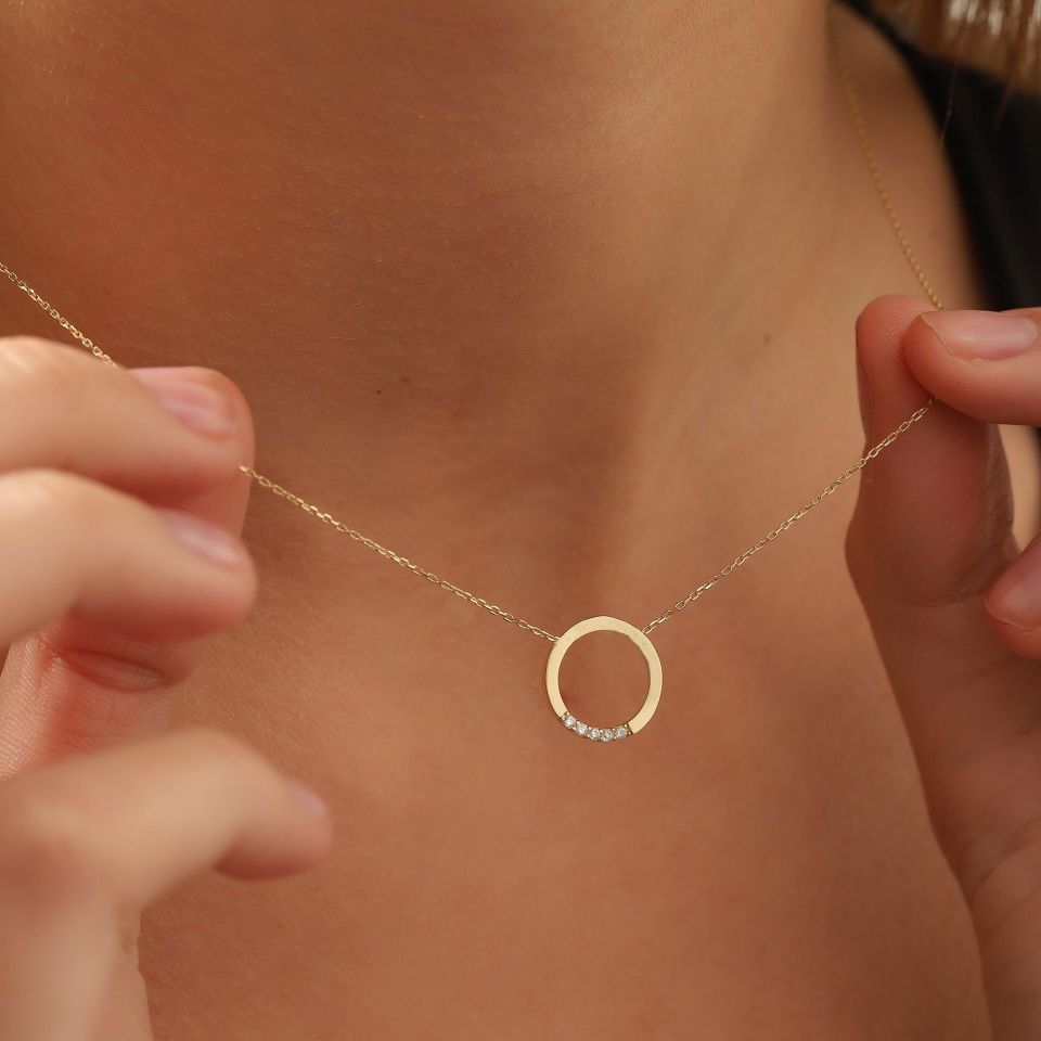 Prenses Pırlanta-14 Ayar Altın Alyans Modeli Taşlı Altın Kolye Modeli ''45 cm''