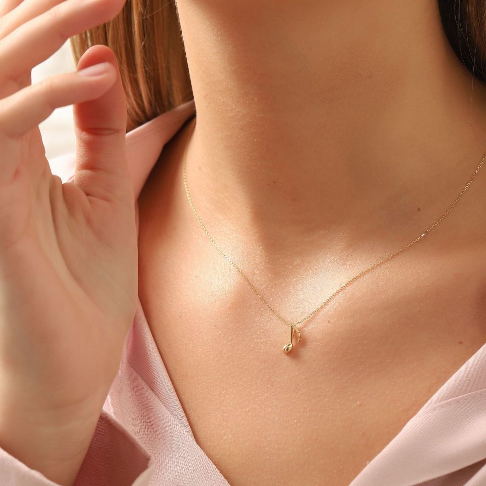 Prenses Pırlanta-14 Ayar Altın Nota Altın Kolye Modeli ''45 cm''