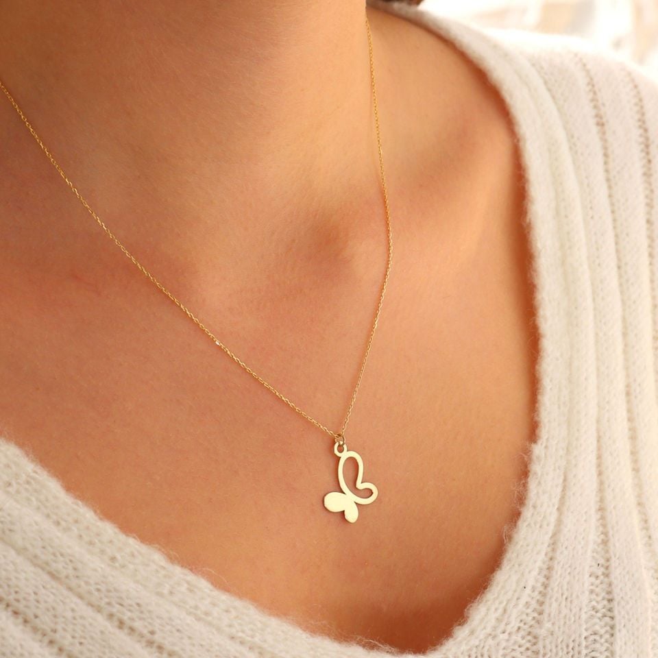 Prenses Pırlanta-14 Ayar Altın Kelebek Altın Kolye Modeli ''45 cm''