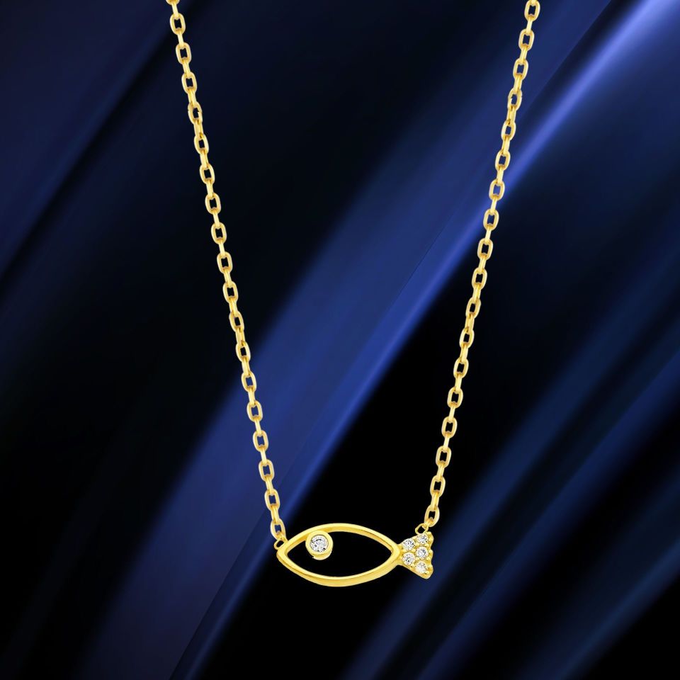 Prenses Pırlanta-14 Ayar Altın Balık Altın Kolye Modeli ''45 cm''