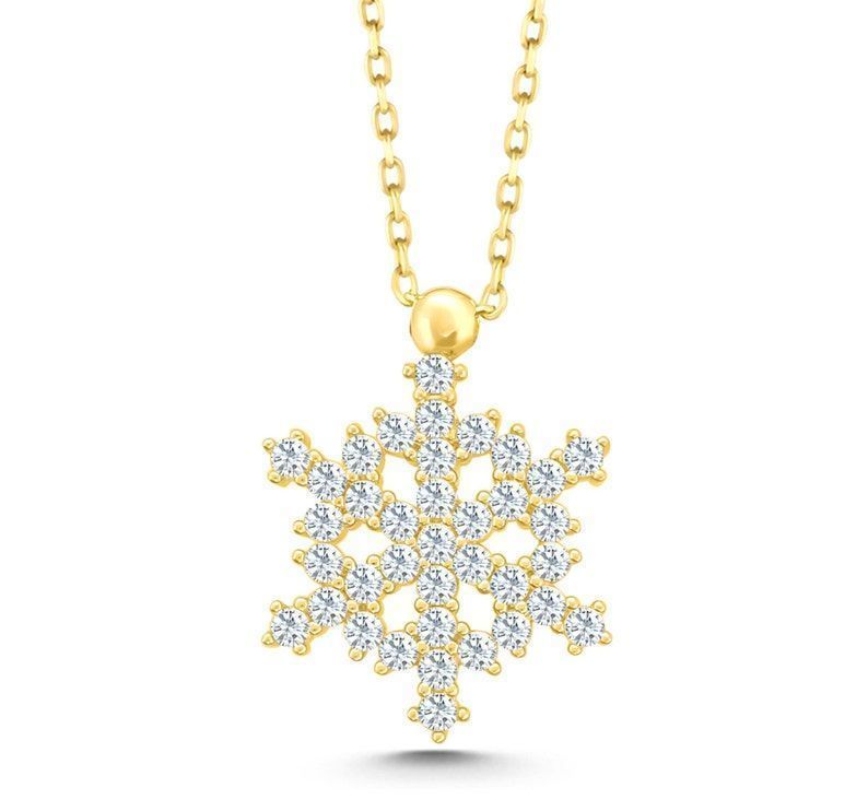 Prenses Pırlanta-14 Ayar Altın Taşlı Kar Tanesi Altın Kolye Modeli ''45 cm''