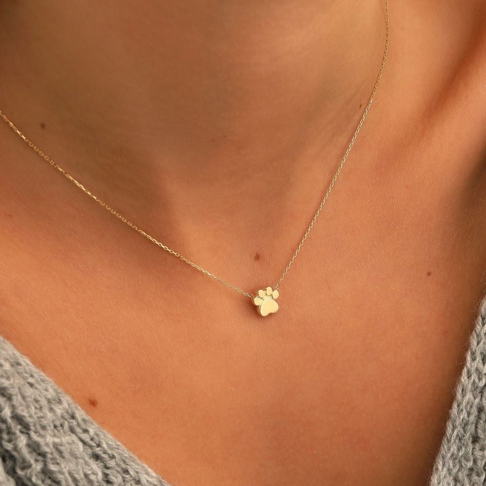 Prenses Pırlanta-14 Ayar Altın Kedi Patisi Altın Kolye Modeli ''45 cm''