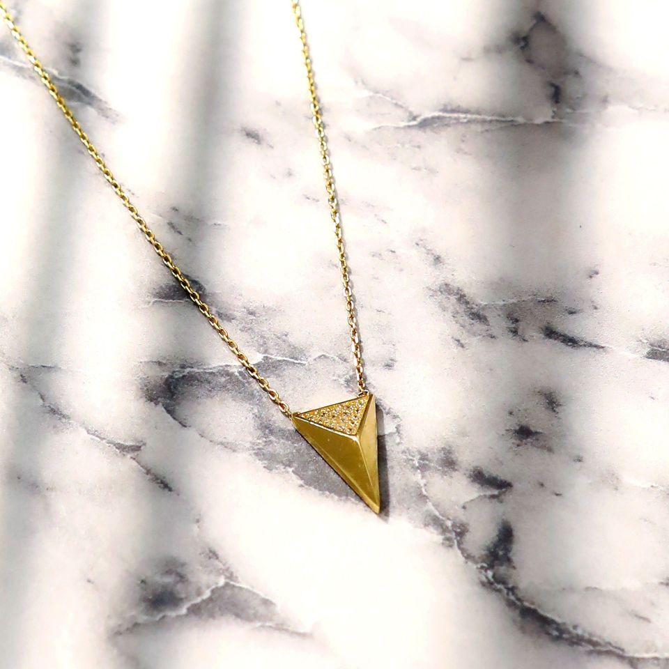 Prenses Pırlanta-14 Ayar Altın Taşlı Pramit Üçgen Altın Kolye Modeli ''45 cm''