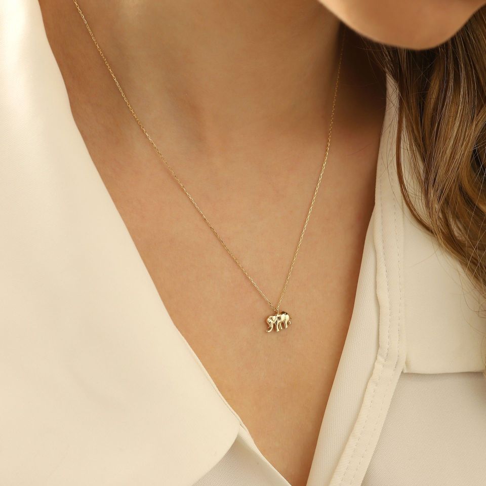 Prenses Pırlanta-14 Ayar Altın Hayvan Figürlü Fil Altın Kolye Modeli ''45 cm''