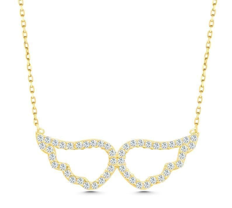 Prenses Pırlanta-14 Ayar Altın Taşlı Melek Kanadı  Altın Kolye Modeli ''45 cm''