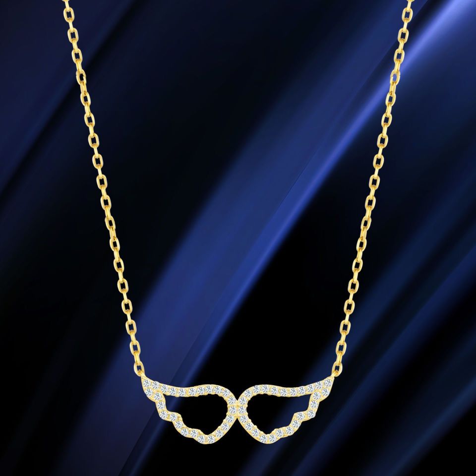 Prenses Pırlanta-14 Ayar Altın Taşlı Melek Kanadı  Altın Kolye Modeli ''45 cm''