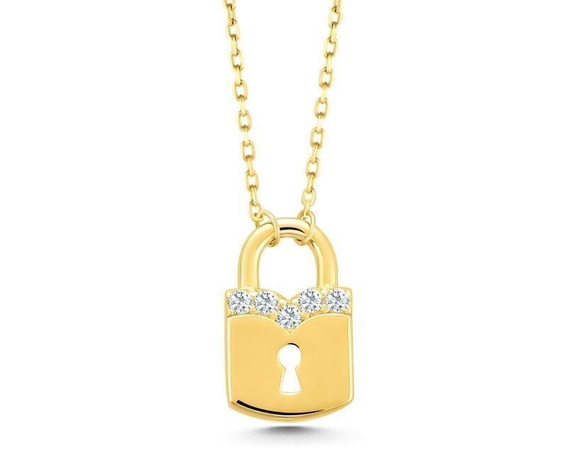 Prenses Pırlanta-14 Ayar Altın Taşlı Kilit Altın Kolye Modeli ''45 cm''