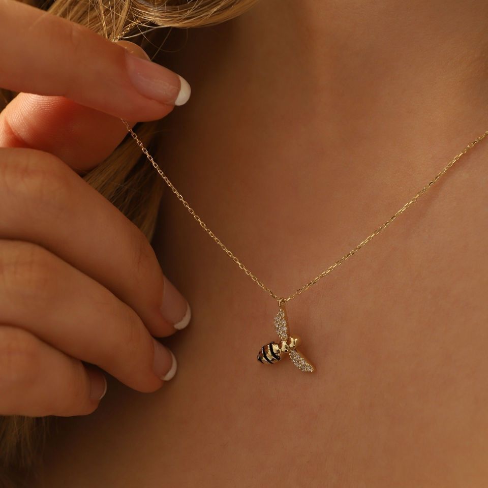 Prenses Pırlanta-14 Ayar Altın Hayvan Figürü Arı Altın Kolye Modeli ''45 cm''