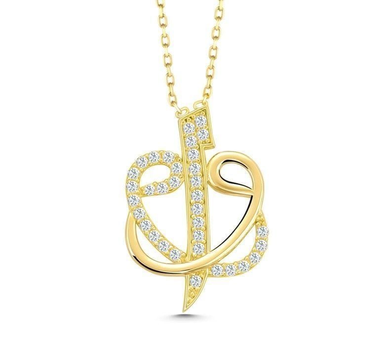 Prenses Pırlanta-14 Ayar Altın Taşlı Elif Vav Altın Kolye Modeli ''45 cm''