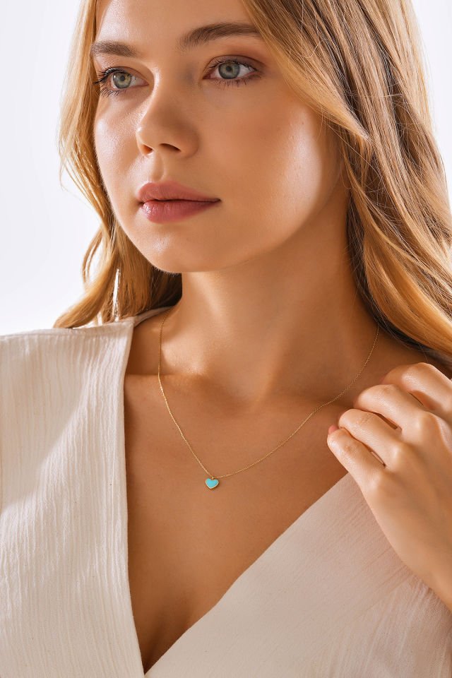 PRENSES PIRLANTA 14 Ayar Altın Mineli Kalp Kolye