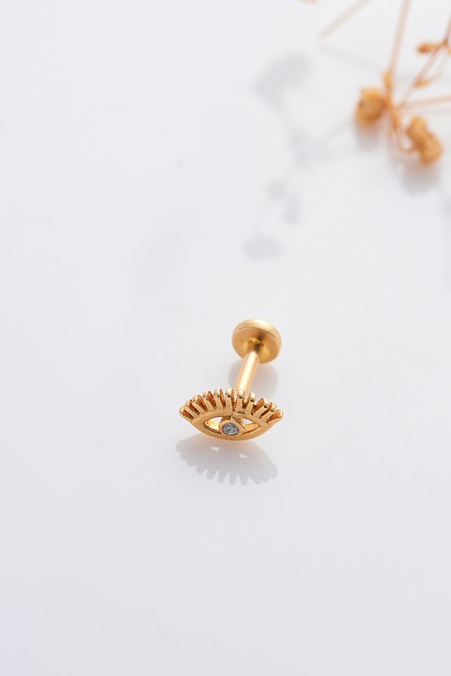 PRENSES PIRLANTA 14 Ayar Altın Tragus Küpe Göz Vidalı