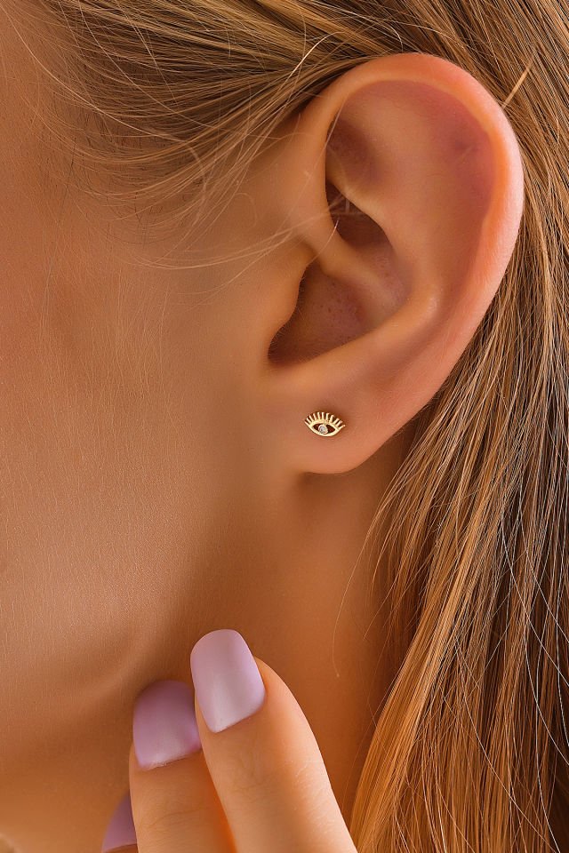 PRENSES PIRLANTA 14 Ayar Altın Tragus Küpe Göz Vidalı