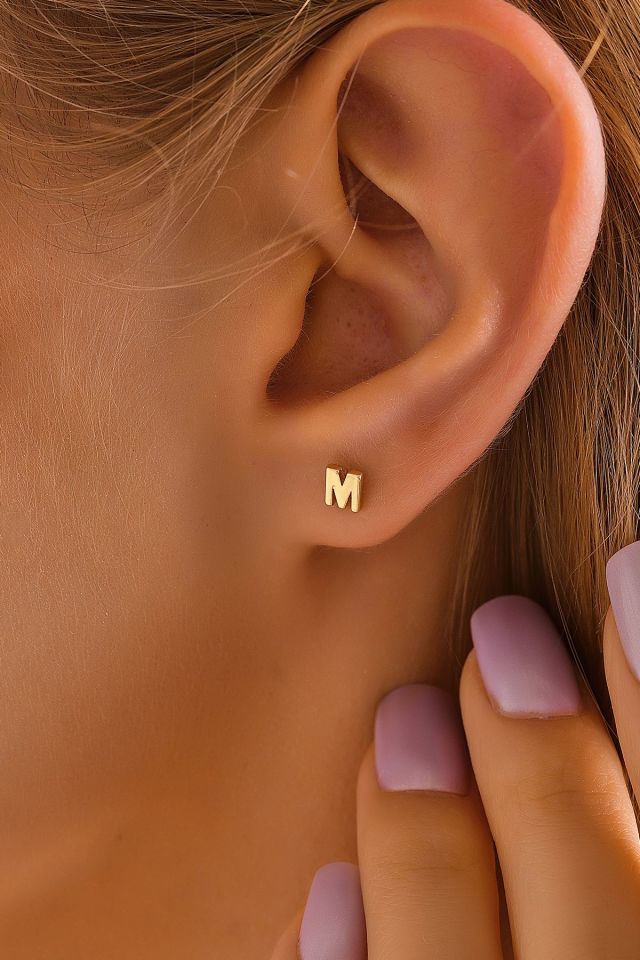 PRENSES PIRLANTA 14 Ayar Altın Tragus Küpe Harf Vidalı Tüm Harfler Mevcuttur