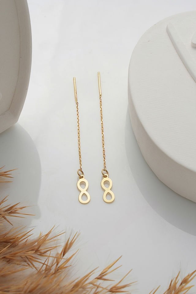 PRENSES PIRLANTA 14 Ayar Altın Zincir Sallantılı Sonsuzluk Küpe