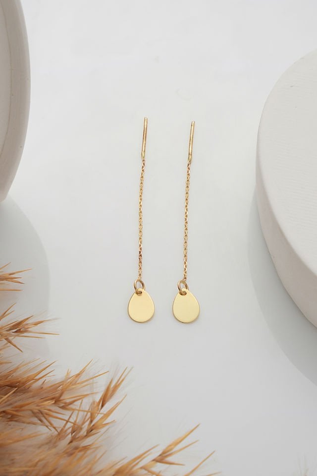 PRENSES PIRLANTA 14 Ayar Altın Zincir Sallantılı Damla Küpe