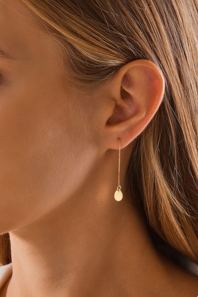 PRENSES PIRLANTA 14 Ayar Altın Zincir Sallantılı Damla Küpe