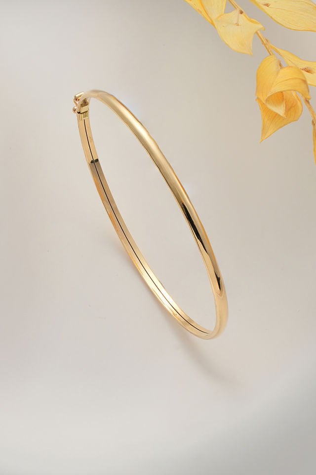 PRENSES PIRLANTA 14 Ayar Altın Bombeli Düz Kelepçe Bilezik