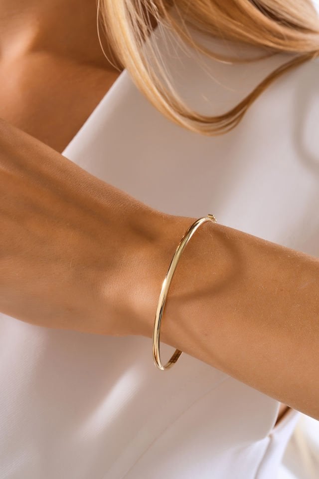 PRENSES PIRLANTA 14 Ayar Altın Bombeli Düz Kelepçe Bilezik