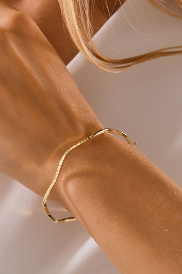 PRENSES PIRLANTA 14 Ayar Altın Esli Model Kalemli Kelepçe Bilezik