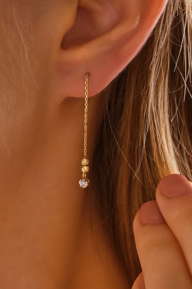 PRENSES PIRLANTA 14 Ayar Altın Mini Dorika Toplu Pırlanta Küpe Efektli