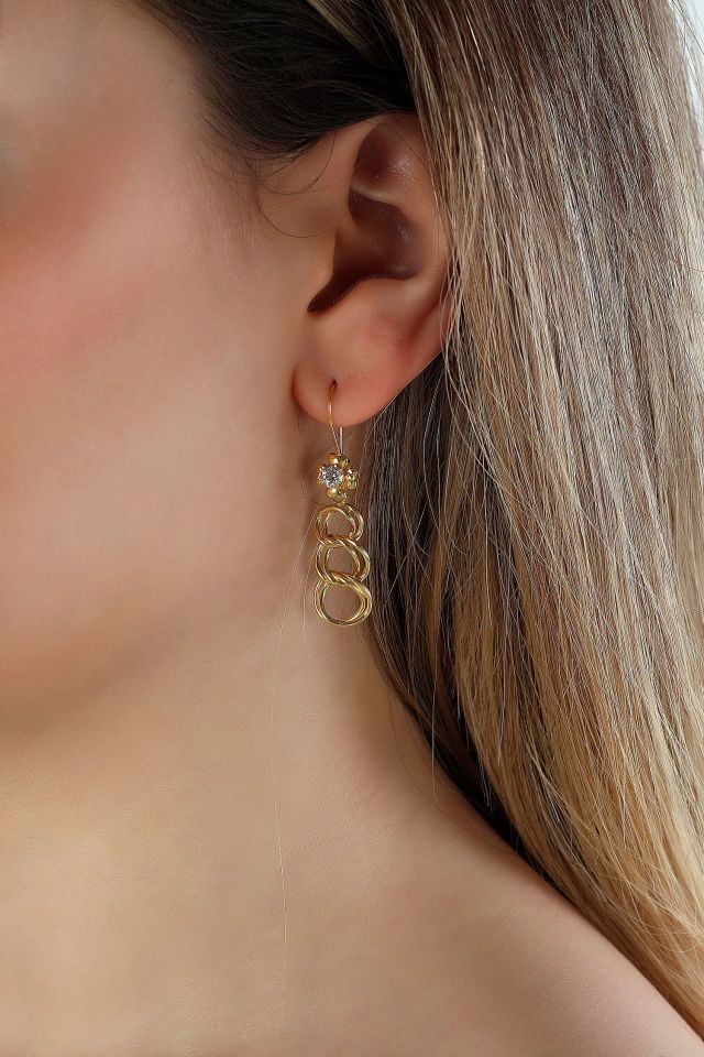 Prenses Pırlanta-Sallantılı Samanyolu-14 Ayar Altın Küpe Modeli 5,71 gr