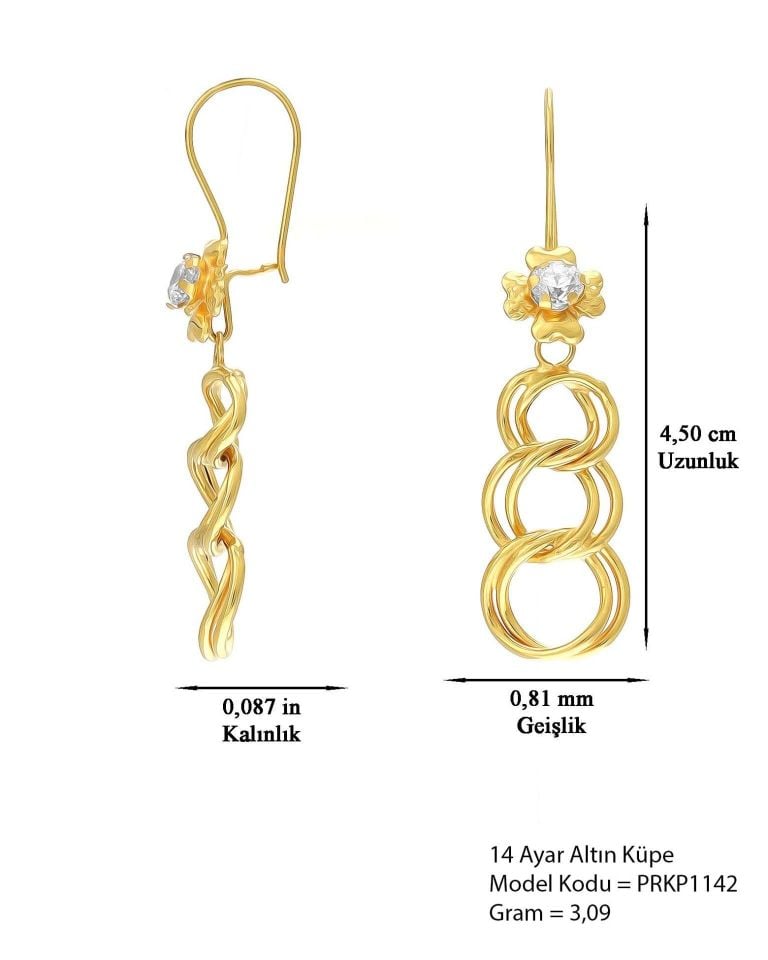 Prenses Pırlanta-Sallantılı Samanyolu-14 Ayar Altın Küpe Modeli 5,71 gr
