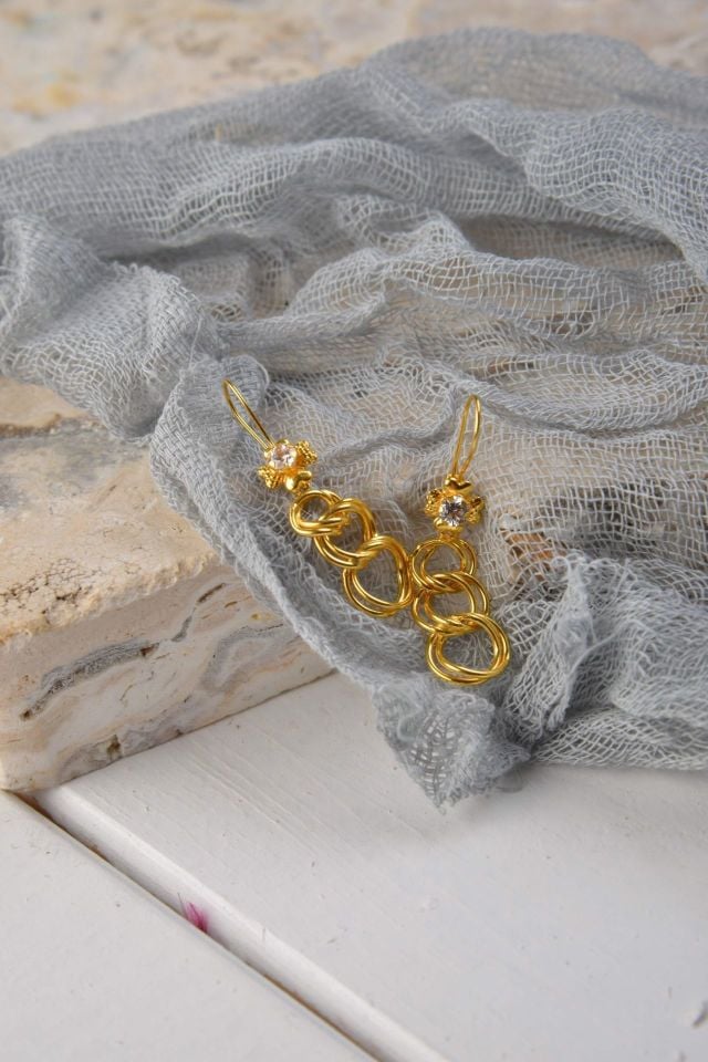 Prenses Pırlanta-Sallantılı Samanyolu-14 Ayar Altın Küpe Modeli 5,71 gr