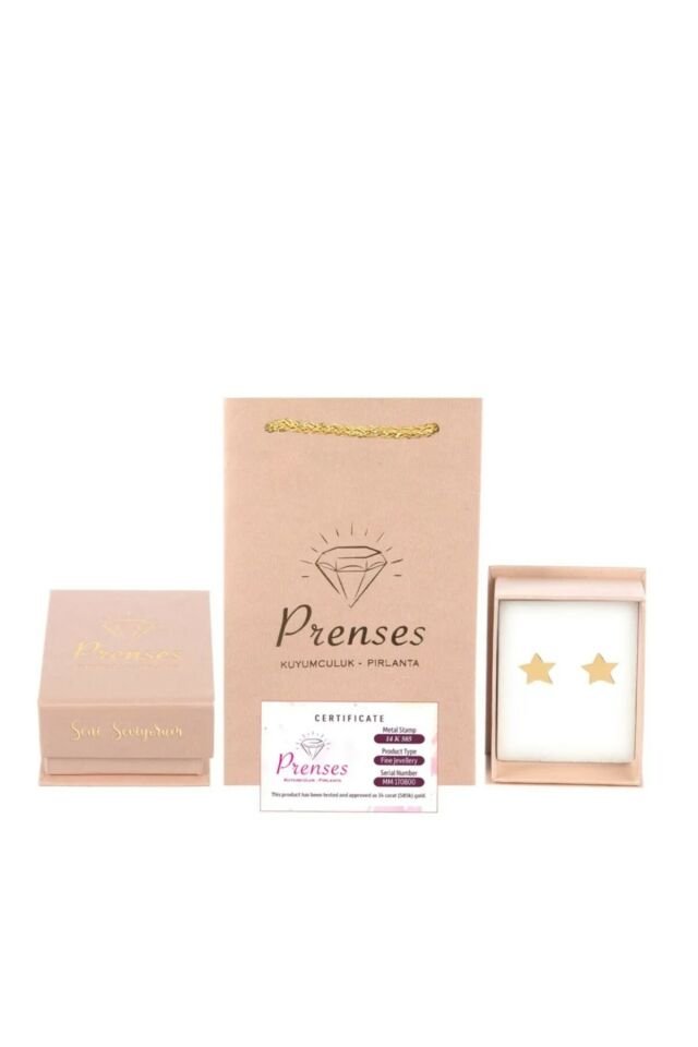 Prenses Pırlanta-Yıldız-14 Ayar Altın Küpe Modeli 1,10 gr
