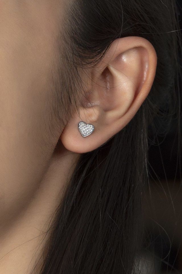 Prenses Pırlanta-Kalpli-14 Ayar Altın Küpe Modeli 1,20 gr