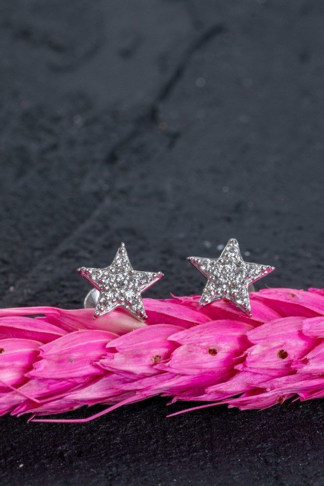 Prenses Pırlanta-Yıldız-14 Ayar Altın Küpe Modeli 1,20 gr