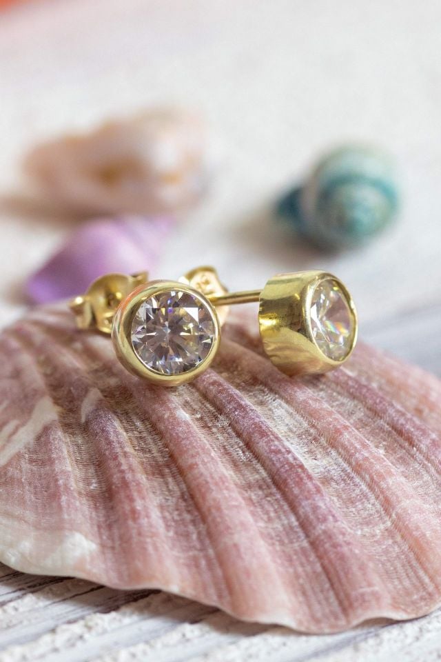 Prenses Pırlanta-Tek Taş Küpe 14 Ayar Altın