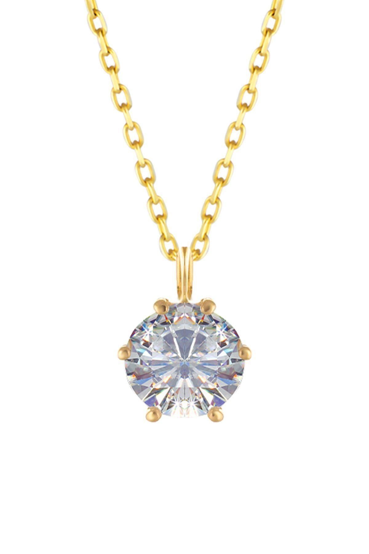 Prenses Pırlanta-Altın Tektaş Altın Kolye Modeli