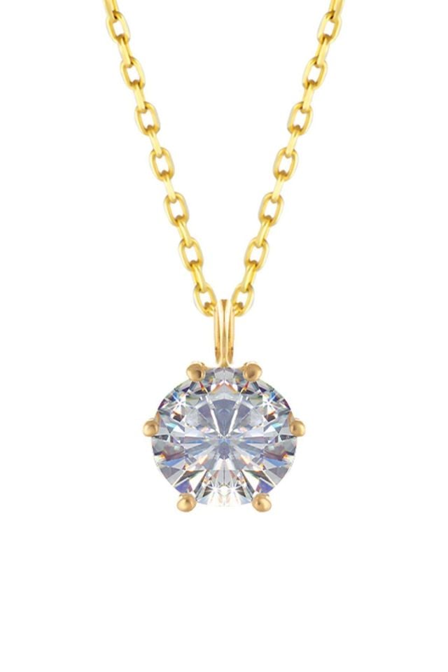 Prenses Pırlanta-Altın Tektaş Altın Kolye Modeli