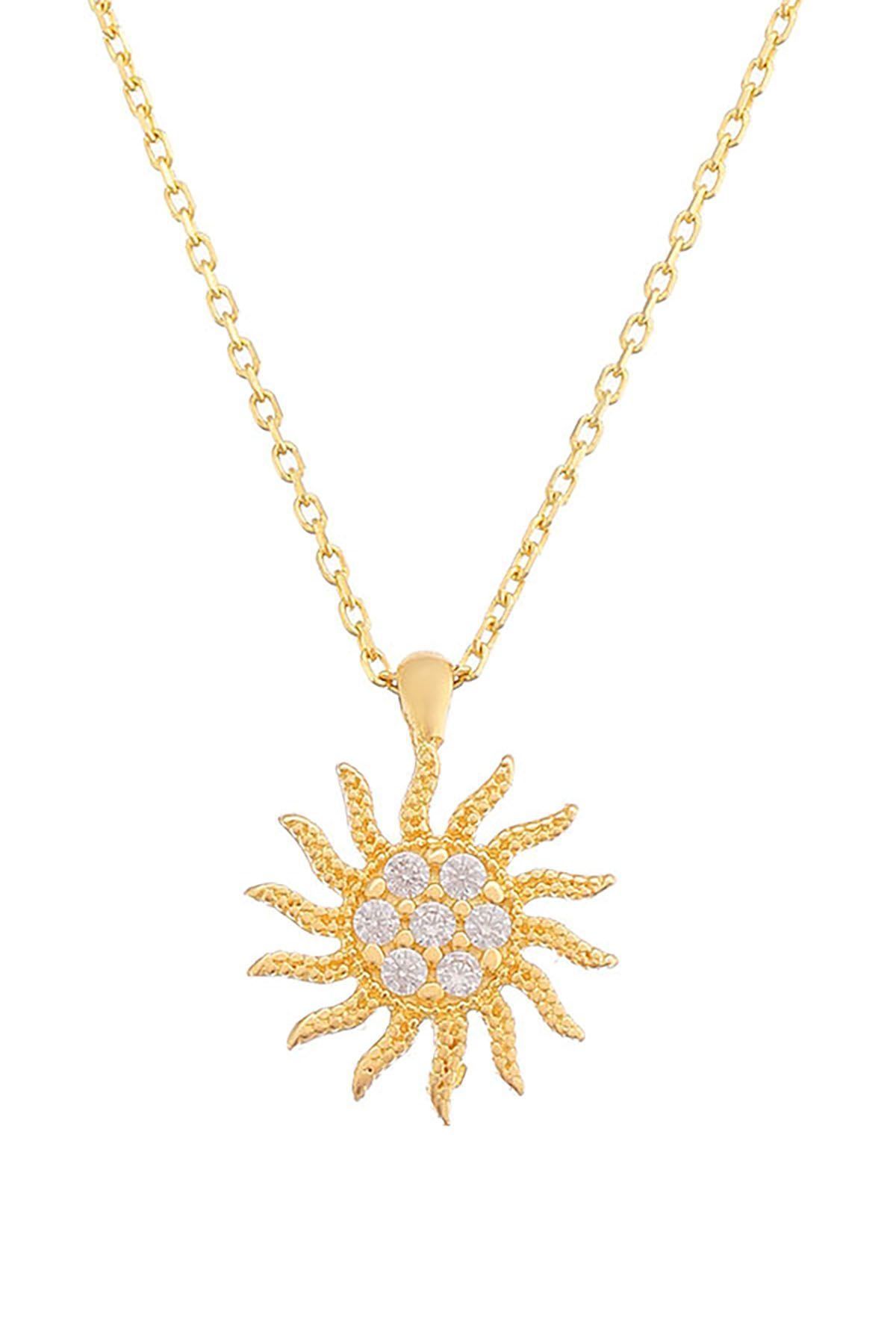 Prenses Pırlanta-14 Ayar Altın Minimal Taşlı Güneş Altın Kolye Modeli