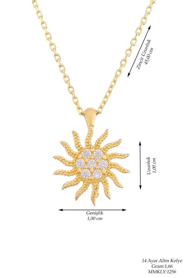 Prenses Pırlanta-14 Ayar Altın Minimal Taşlı Güneş Altın Kolye Modeli