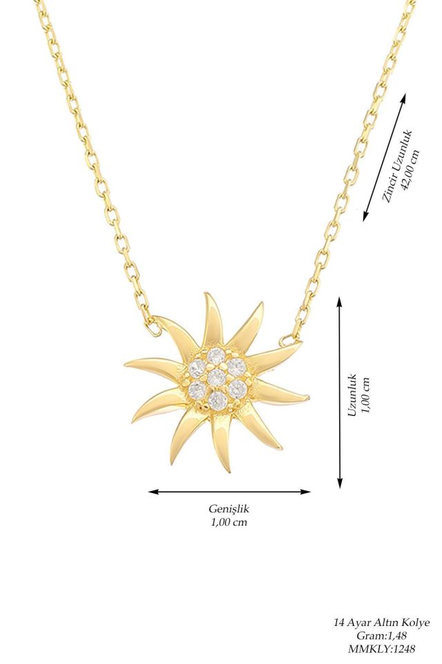Prenses Pırlanta-14 Ayar Altın Minimal Taşlı Güneş Altın Kolye Modeli