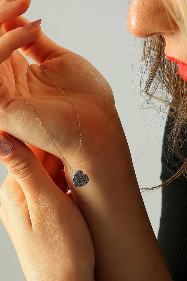 Prenses Pırlanta-14 Ayar Altın Simli Doğal Taş Altın Kolye Modeli