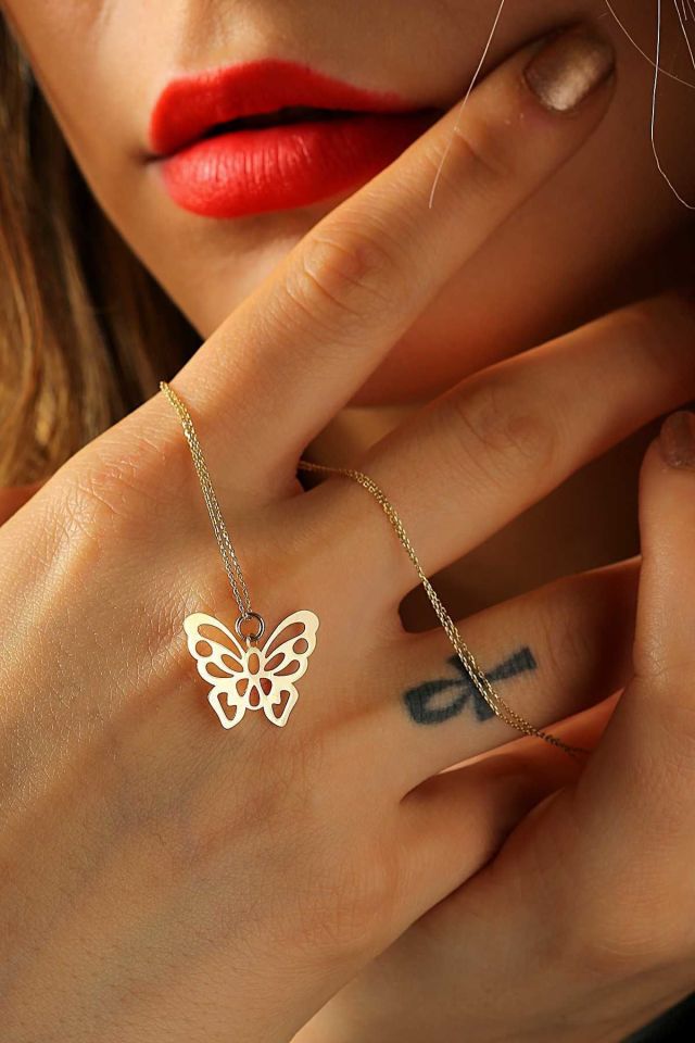 Prenses Pırlanta-14 Ayar Altın Kelebek Altın Kolye Modeli