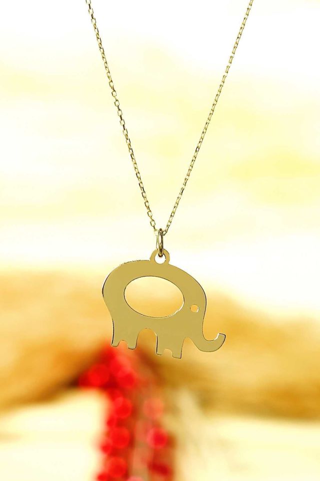 Prenses Pırlanta-14 Ayar Altın Fil Şans Altın Kolye Modeli