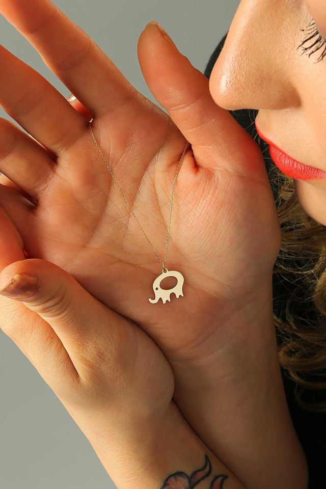 Prenses Pırlanta-14 Ayar Altın Fil Şans Altın Kolye Modeli