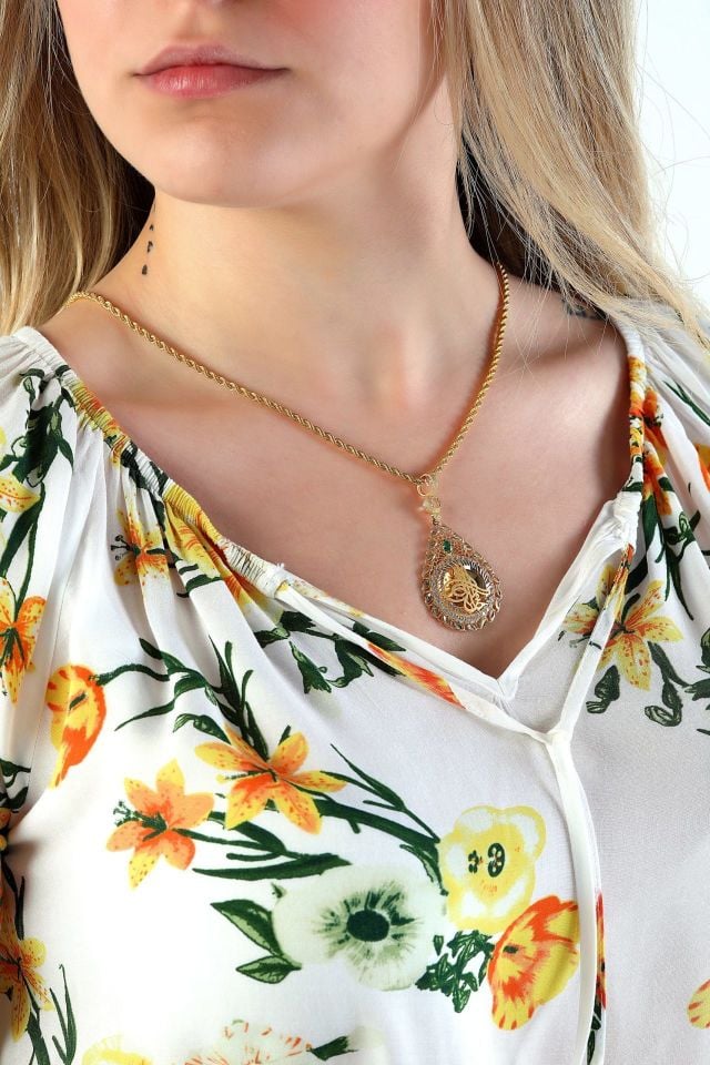 Prenses Pırlanta-14 Ayar Altın Osmanlı Tuğrası Halat Zincirle Birlikte