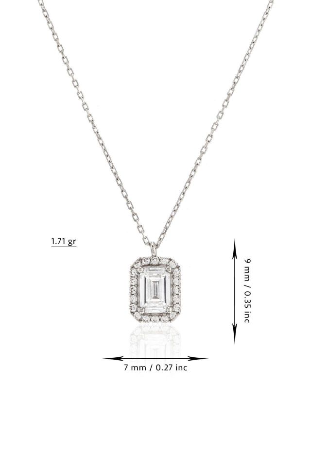 Prenses Pırlanta-14 Ayar beyaz Altın pırlanta montür Baget taşlı fantazi Altın Kolye Modeli