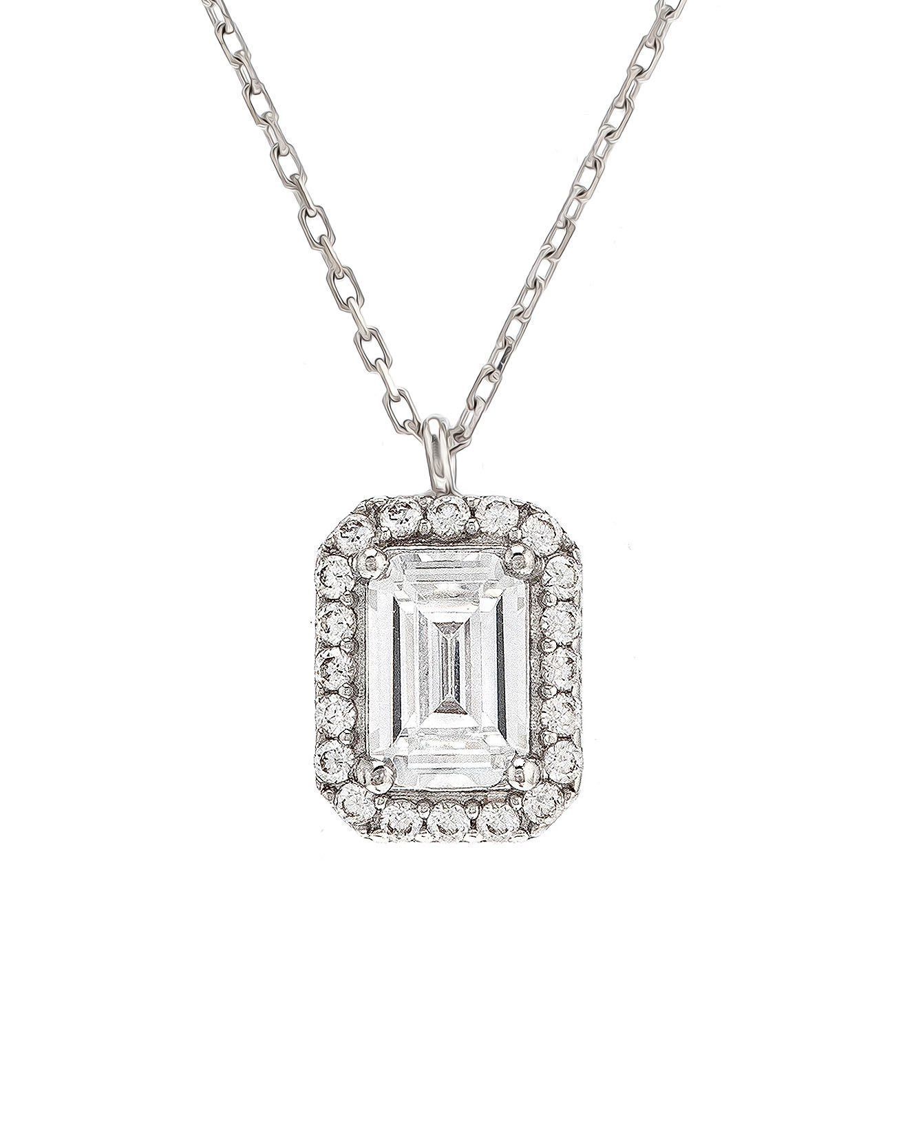 Prenses Pırlanta-14 Ayar beyaz Altın pırlanta montür Baget taşlı fantazi Altın Kolye Modeli