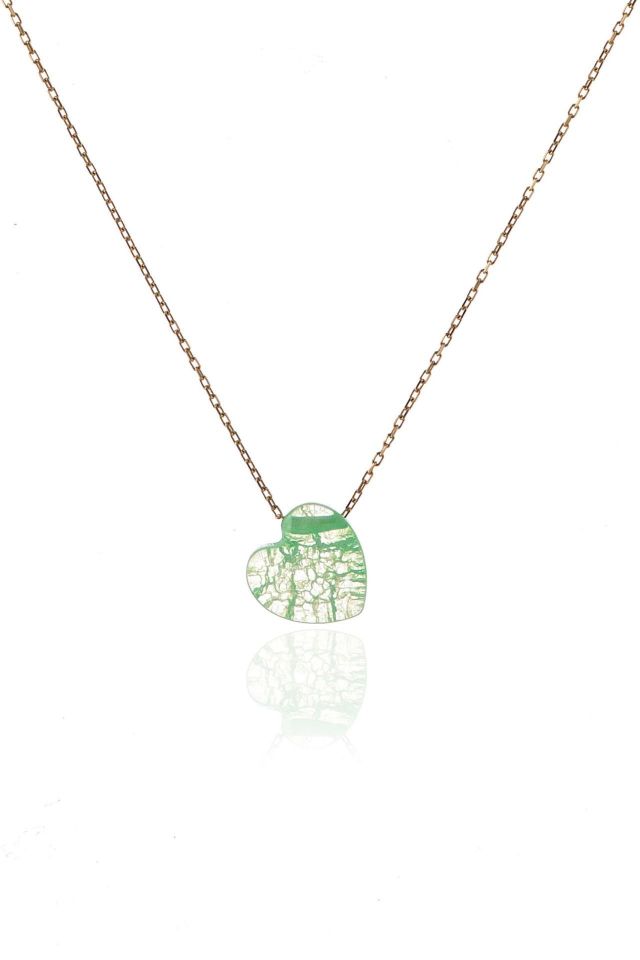 Prenses Pırlanta-Kalp Desenli Taş Altın Kolye Modeli 14 Ayar Altın