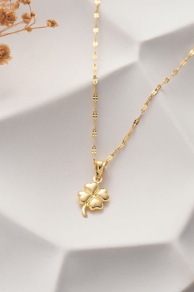 PRENSES PIRLANTA 14 Ayar Altın Aynalı Zincir Yonca Altın Kolye (40cm,45cm,50cm,55cm)