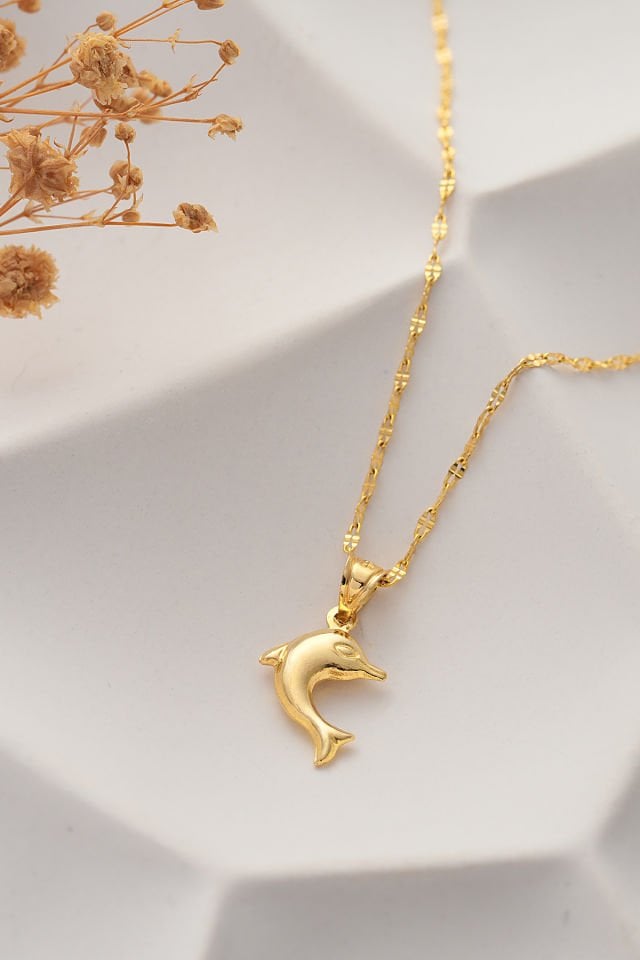 PRENSES PIRLANTA 14 Ayar Altın Aynalı Zincir Yunus Balık Altın Kolye (40cm,45cm,50cm,55cm)