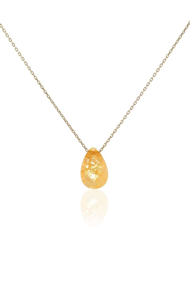 Prenses Pırlanta-Sarı Damla Taşlı Altın Kolye Modeli 14 Ayar Altın