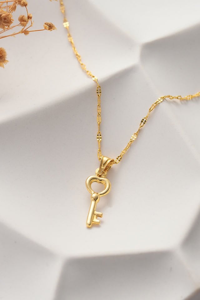 PRENSES PIRLANTA 14 Ayar Altın Kolye Aynalı Zincir Anahtar Kolye (40cm,45cm,50cm,55cm)